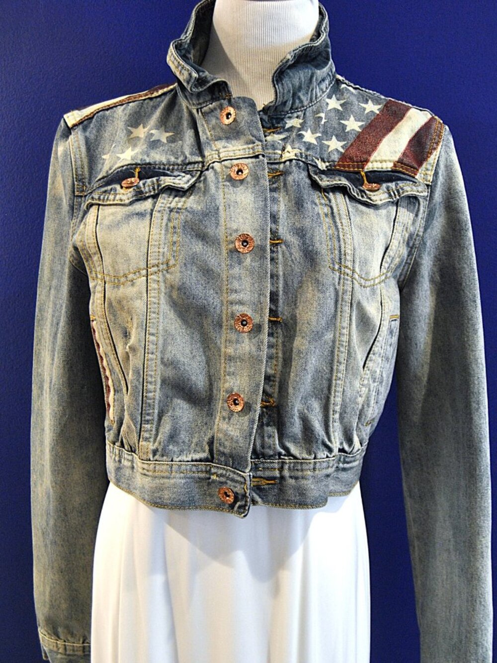 USA Flag Distressed Denim Jacket